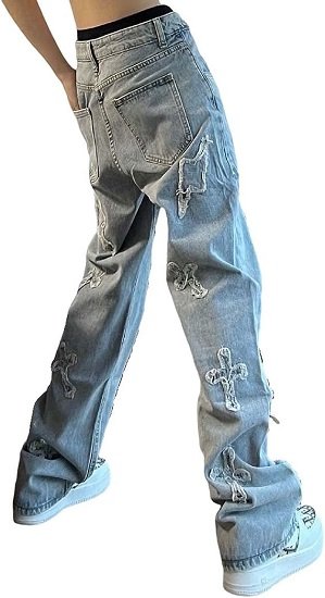 Men's Jeans Crossbody Patch Jeans Men's Loose Jeans Distressed Men's Jeans