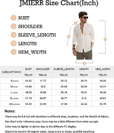 Mens Cotton Linen Shirts Summer Casual Long Sleeve Band Collar Button Down Beach Shirt