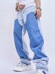 Men's Loose Color Block Wide Leg Button Up Zipper Fly Casual Denim Pants