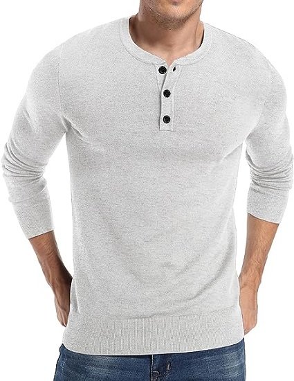 Mens Slim Fit Pullover Sweaters Long Sleeve Knitted Fabric Henley Sweater